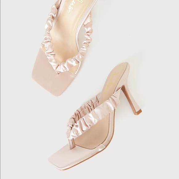 Pink Satin Square Toe High Heel Sandals - Picture 3 of 4